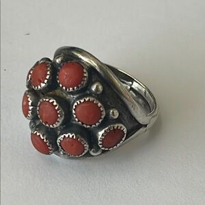 C&L Mahooty Vintage Red Coral Silver Ring Size 8